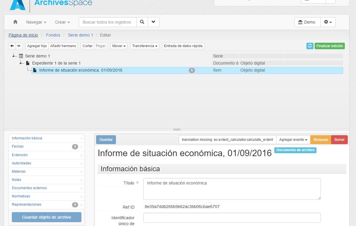 cuadro de clasificación en ArchivesSpace