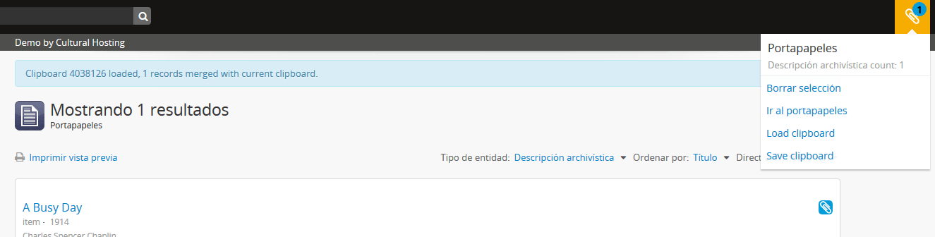 Nuevas funcionalidades del Portapapeles en AtoM 2.5 (Access to Memory)