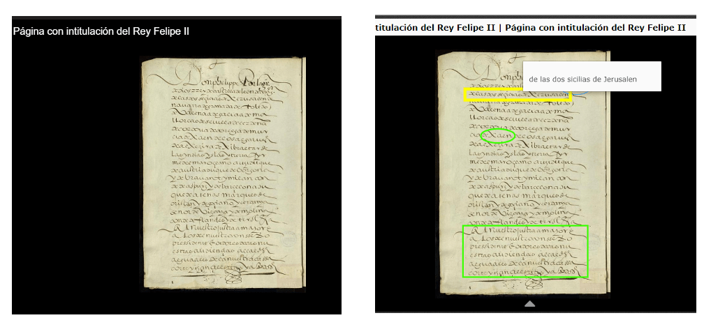 2 visores con texto original y anotado