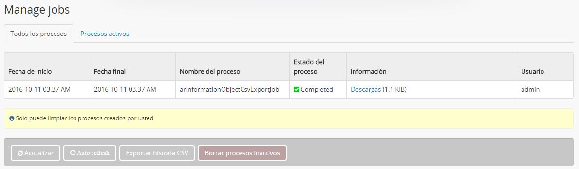 Job exportación a .csv