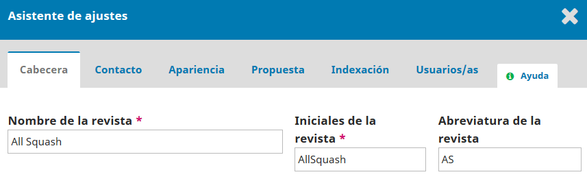 Asistente de ajustes de Revista en OJS