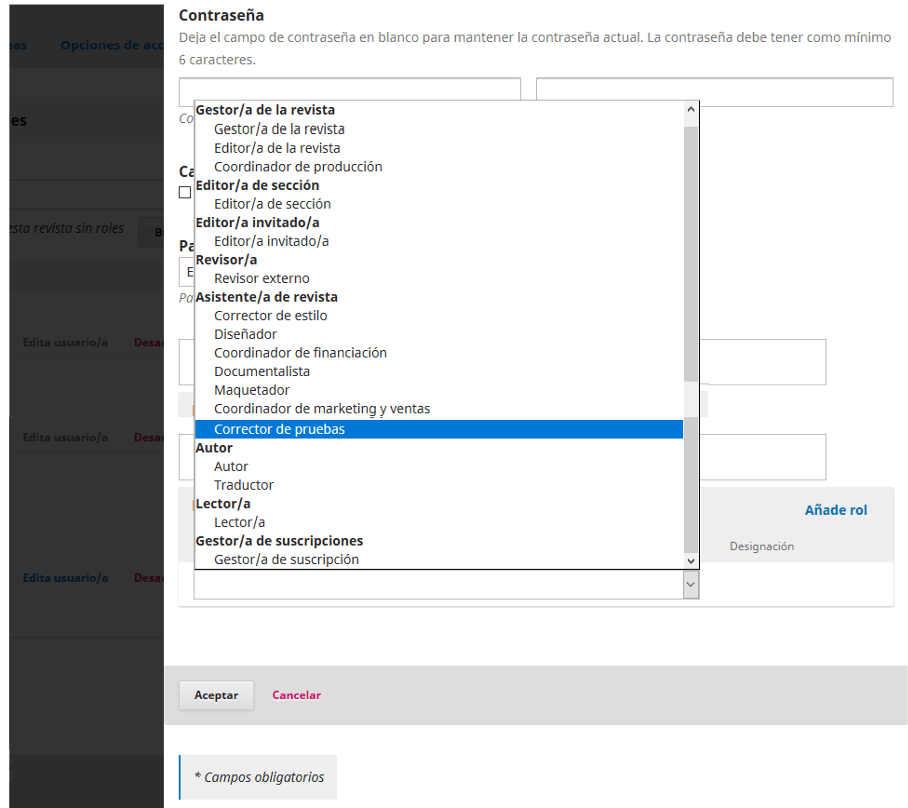Roles de usuarios en OJS